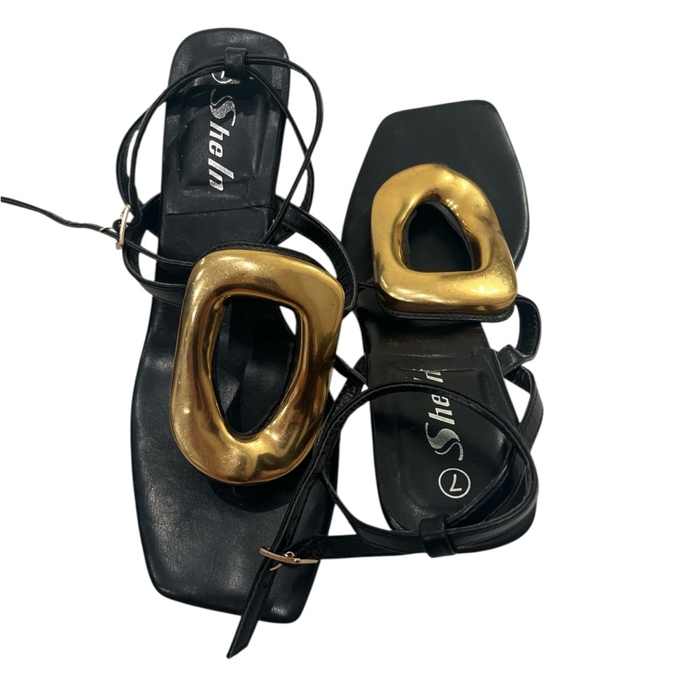 SHEIN Black Sandals with Gold Details